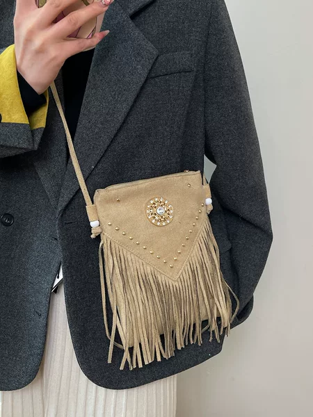 Autumn and Winter New Amazon Hot Style European and American Trendy Fashion Frosted Rivet Tassel Bag Cross-Border Shoulder Crossbody Bag