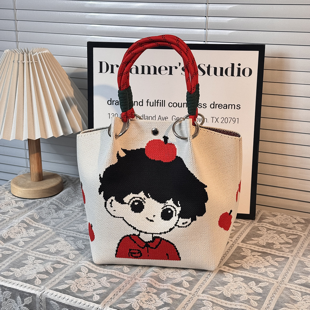 ニットハンドバッグ、ニッチデザインバケットバッグ、トートバッグ、ハンドバッグ、カジュアルで多用途なショルダーバッグ、ニットポータブルバッグ