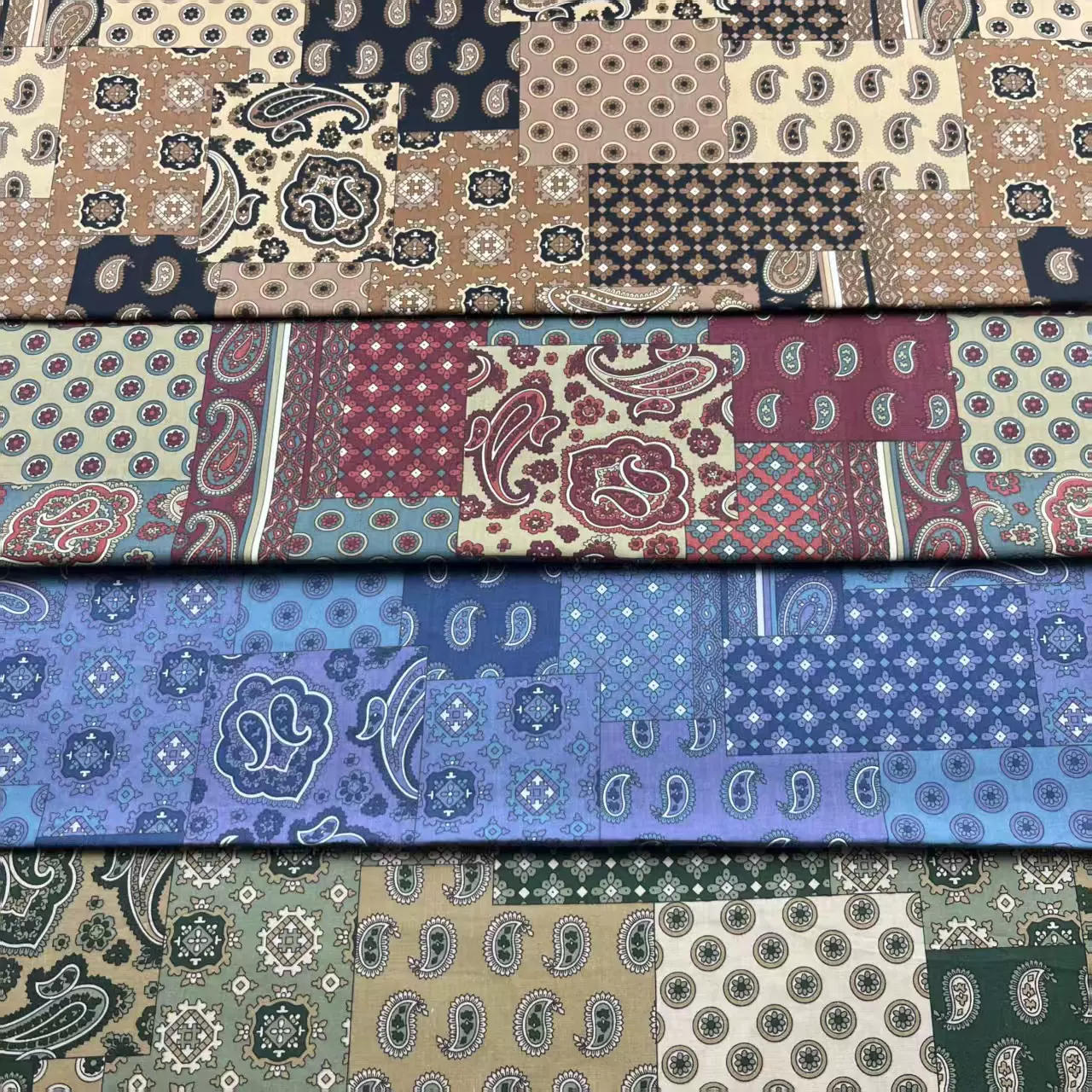 40支全棉府绸印花面料 复古腰果花方巾格 衬衫布袋DIY头巾手工布