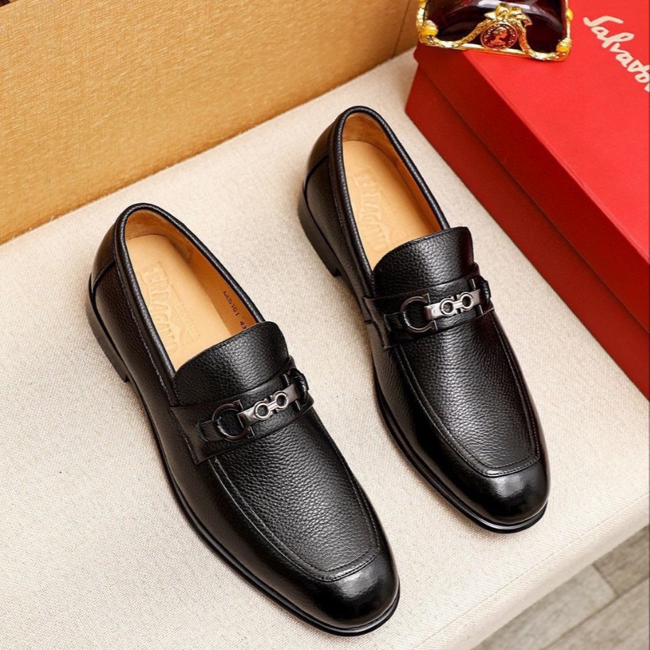 1:1原标原盒商务休闲皮鞋脚蹬男鞋马衔方头乐福鞋真皮男士一脚蹬