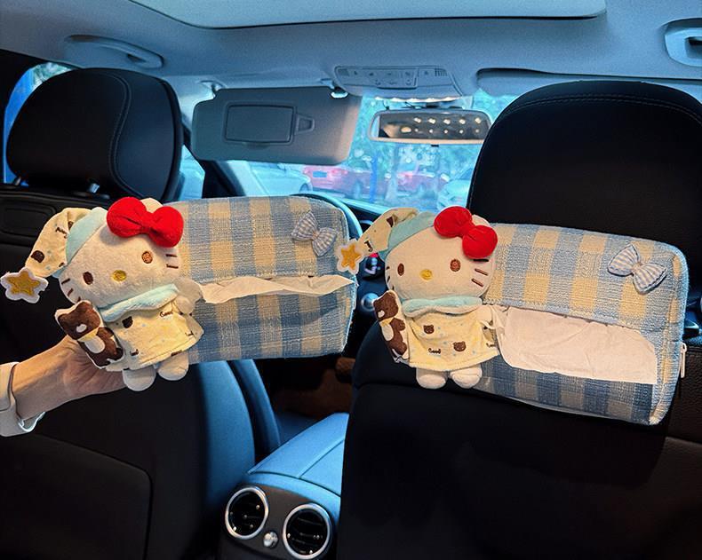 Car Tissue Box, Cute Pajama-Style Hello Kitty Paper Tissue Holder, Hanging on the Back of Car Seat