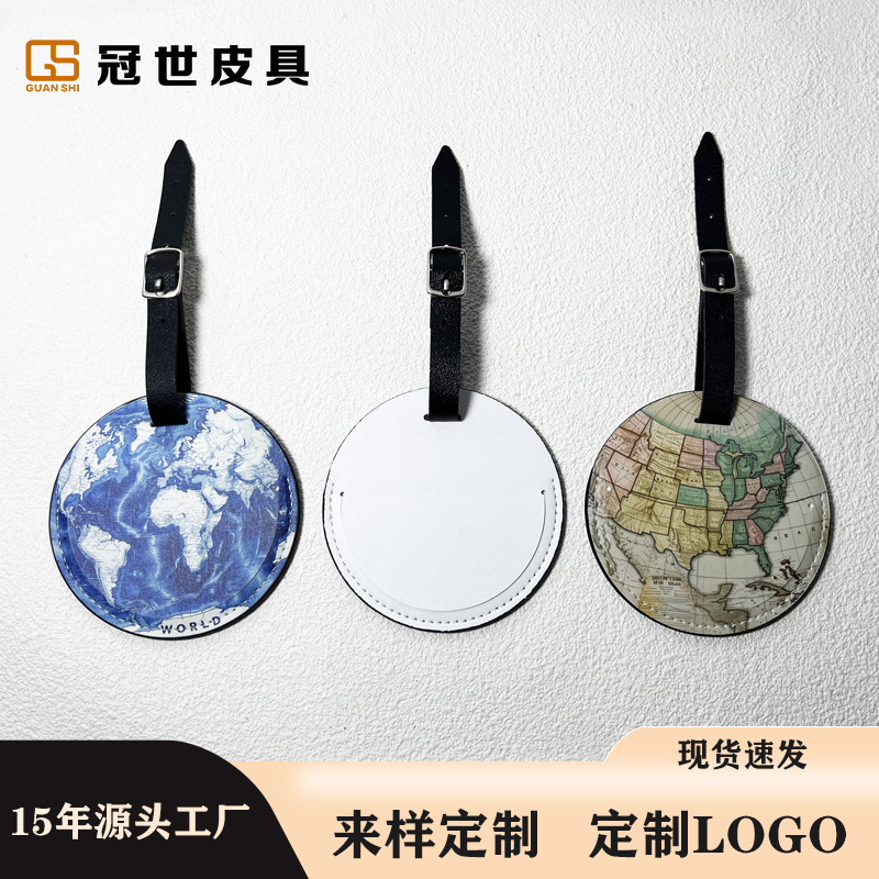 Customizable Pu Leather Soft Leather Round Luggage Tag Airplane Boarding Pass Travel Luggage Tag Anti-Lost Tag