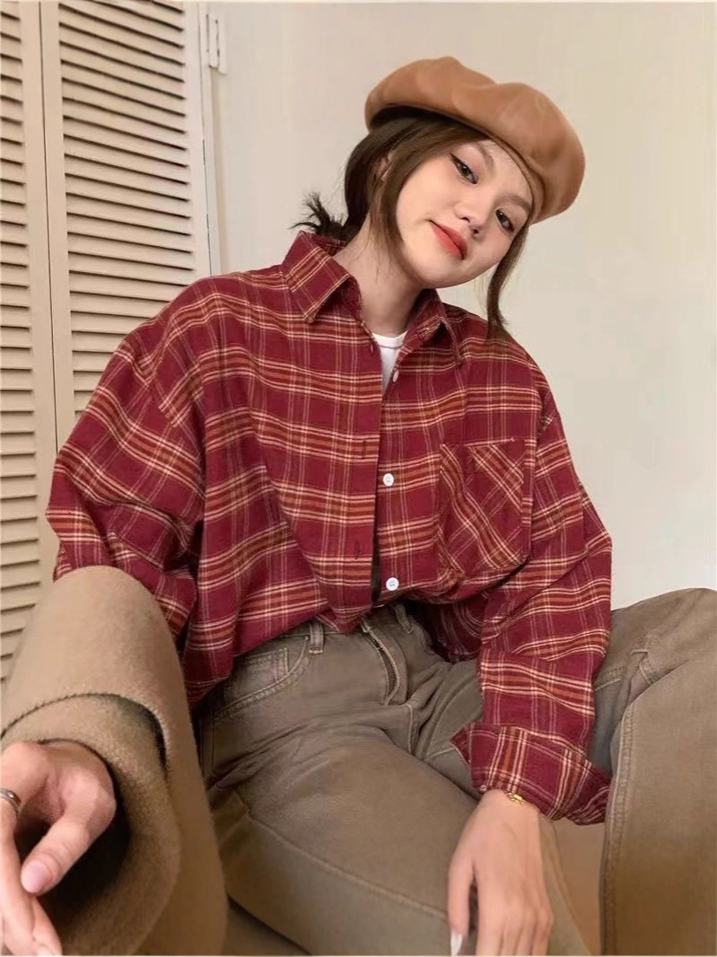 Autumn design fashionable retro shirt, Korean style, trend of season