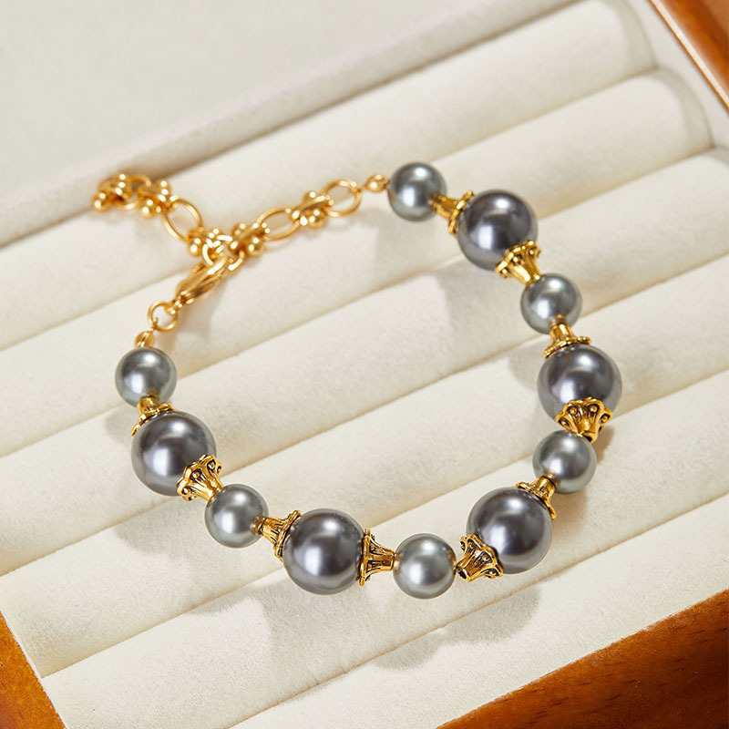 New Grandma Grey Pearl Bracelet Women's Ins Niche High-end Color-free Bracelet All-match Vintage European and American Jewelry New Grandma Grey Pearl Bracelet Women's Ins Niche High-end Color-free Bracelet All-match Vintage European and American Jewelry