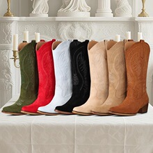 O 91626 Vintage Embroidery V Neck Martin Boots ���Ŵ�������
