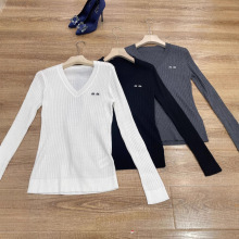 精纺羊毛v领羊毛女秋冬款宽松百搭长袖上衣打底衫可外搭