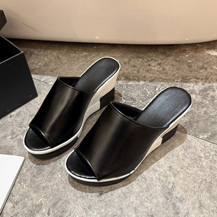 Women's Thick-Soled Summer 2024 New Platform High-Heeled Solid Color Wedge Comfortable Slide Sandals Wholesale