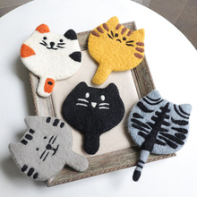 日韩ins风羊毛毡小猫杯垫可爱乖巧餐垫家居拍照道具创意礼品
