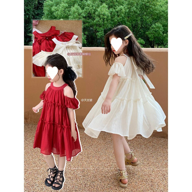 Girl's Dress Summer 2023 New Children's Summer Stylish Puff Sleeve Girl's Neck Princess Dress Summer