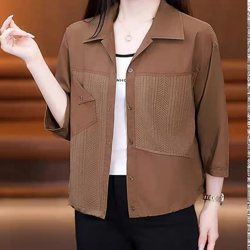 C006 패션 캐주얼 니트 스티칭 웨스턴 스타일 캐주얼 드로스트링 미드 슬리밍 올 매치 셔츠 JR