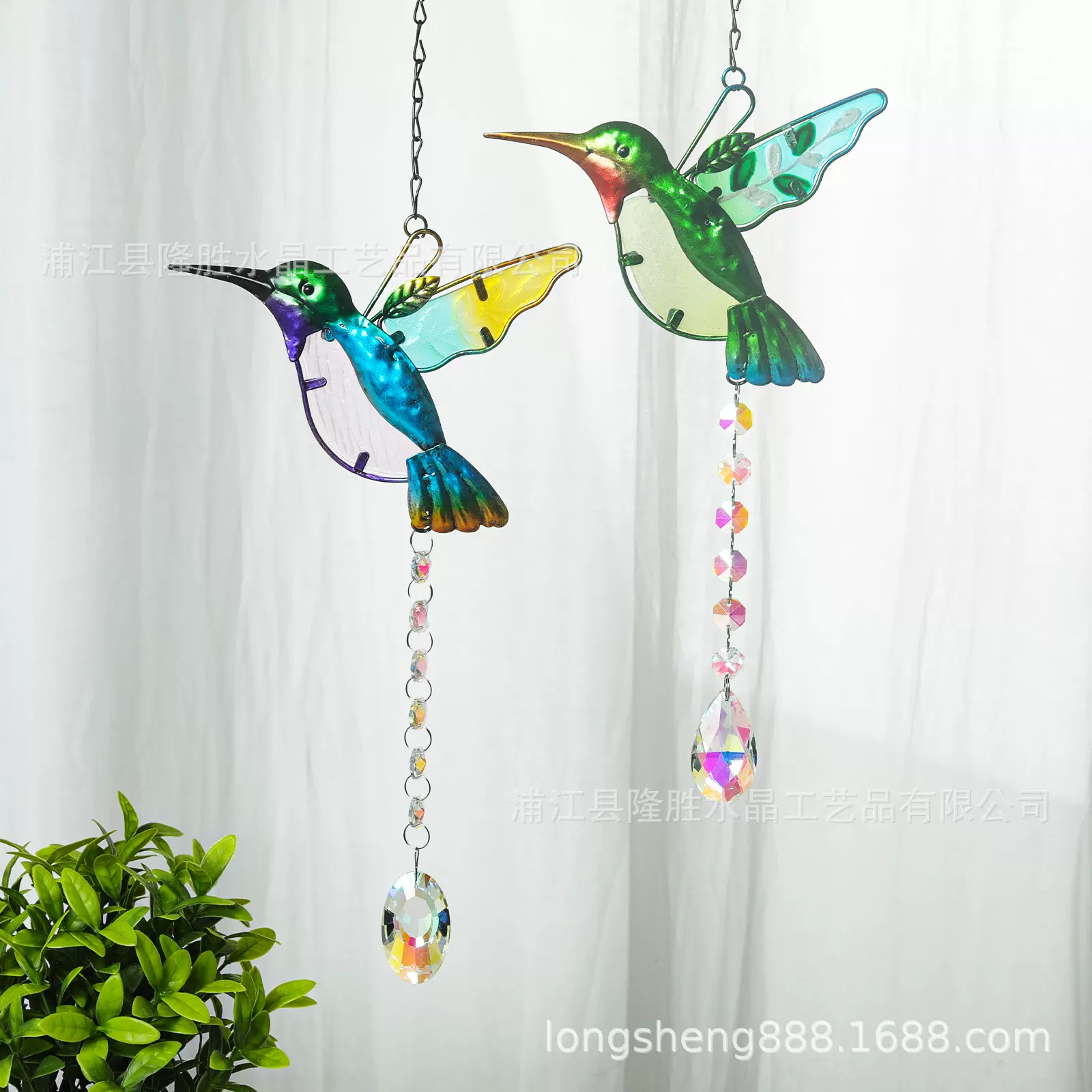彩绘蜂鸟玻璃挂件挂饰五彩水晶灯饰球吊坠DIY水晶饰品园艺挂坠珠