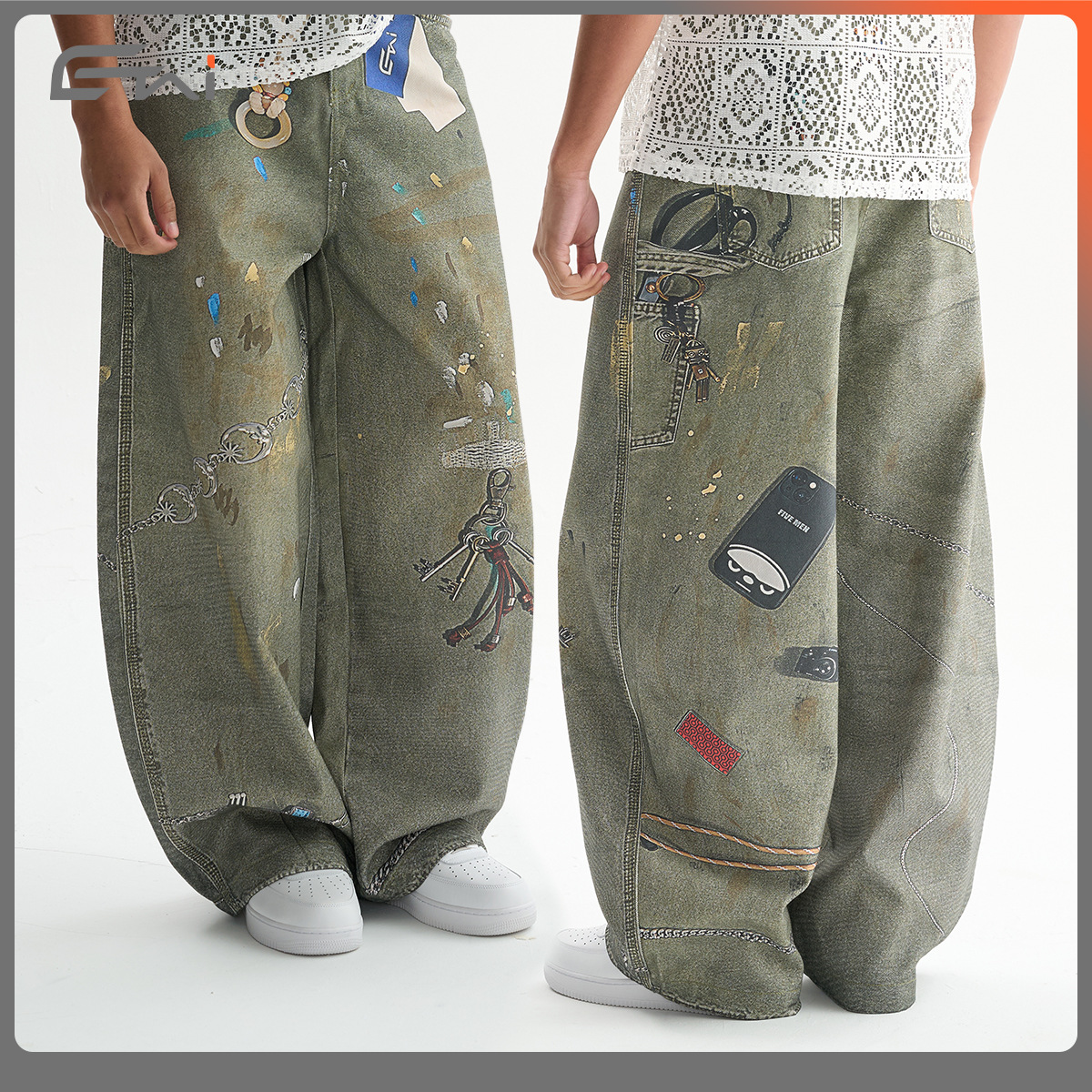 ETAI Hombre| Alta calidad suelta machete jeans marca de moda hombre sensación de alta calidad 3D impresión casual pantalones para hombre