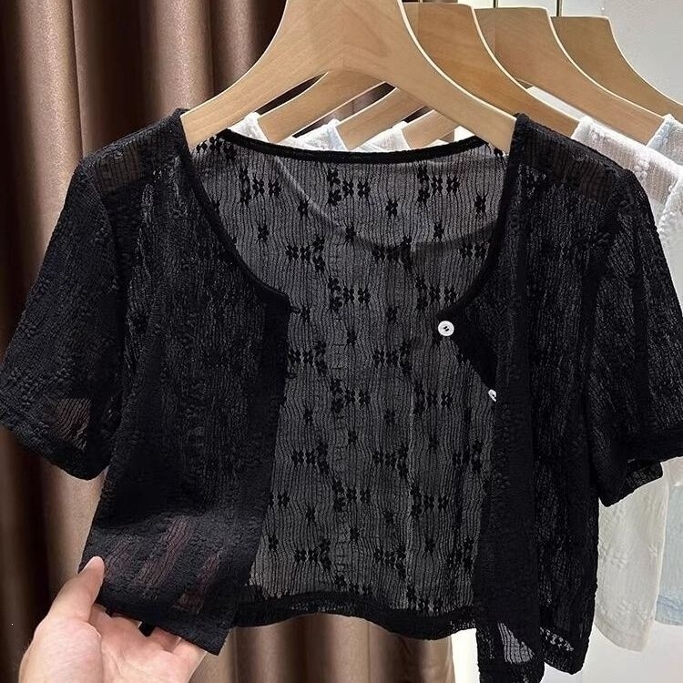 Knitted Lace Short-Sleeve Sun Protection Cardigan, Summer Thin Strap Dress, Short 2025 Shawl Cover-Up Sun Protection Clothing for Women Knitted Lace Short-Sleeve Sun Protection Cardigan, Summer Thin Strap Dress, Short 2025 Shawl Cover-Up Sun Protection Clothing for Women