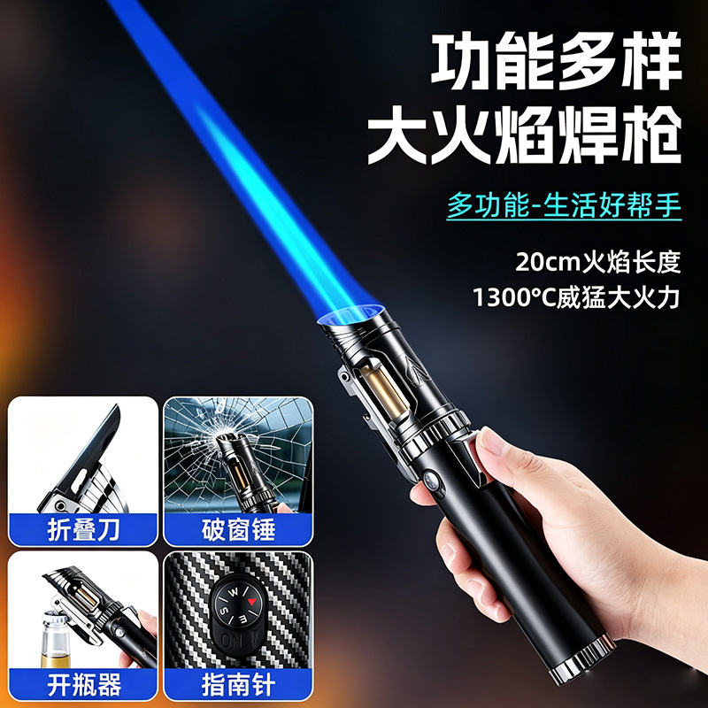 Tiktok Multifunctional Compass Handheld Flamethrower Lighter for Burning Pig Hair, Strong Flame, Windproof Direct Flame Igniter for Outdoor Use