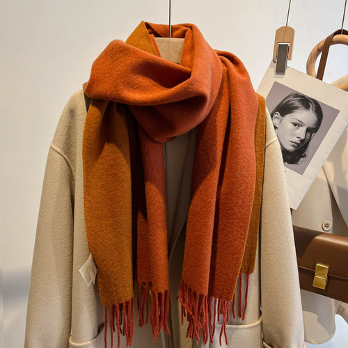 Solid color simple black and gray double-sided cashmere scarf for women autumn and winter thickened warm wool men's scarf versatile style