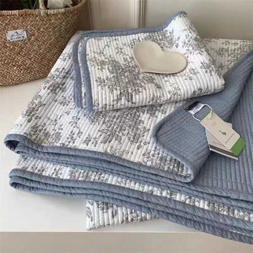 Cotton bed cover three-piece set Ins style pure cotton quilted bed cover thickened bed sheet three-piece set four seasons pure cotton bed cover