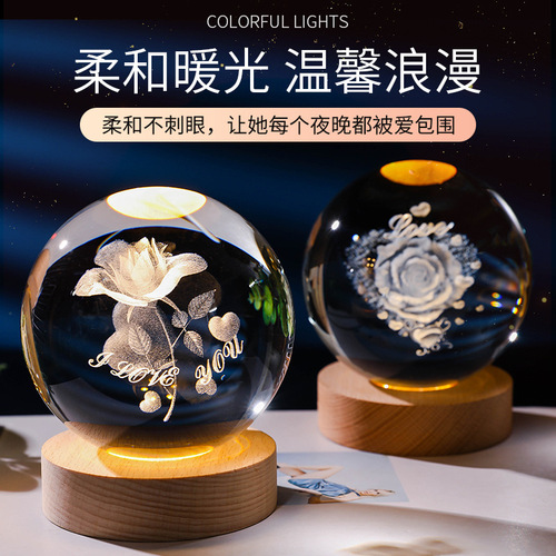 Cross-border creative crystal ball wholesale Valentine's Day gifts, ornaments, handicrafts, luminous night lights, birthday gifts for girls