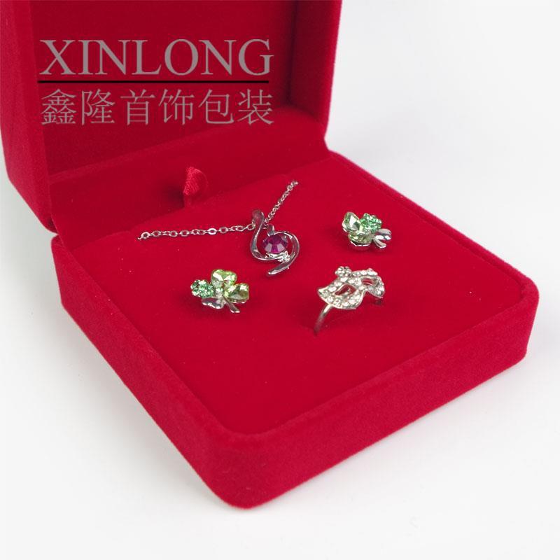 金子首饰盒珠宝三件套绒布套装盒吊坠项链耳钉银饰戒指吊坠礼品包