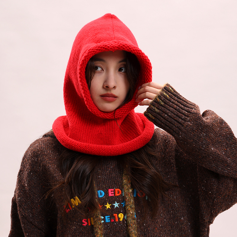 Cagoule coréenne pour enfants, couleur unie, col chaud, protection des oreilles, bonnet tricoté pour couple, pour hommes_voghion.com