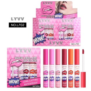 Cross-Border Hot-Selling Lyvv Makeup 6-Color Liquid Combination Peel-Off Lip Gloss Non-Stick Cup Non-Fading Set Peel-Off Lip Mask