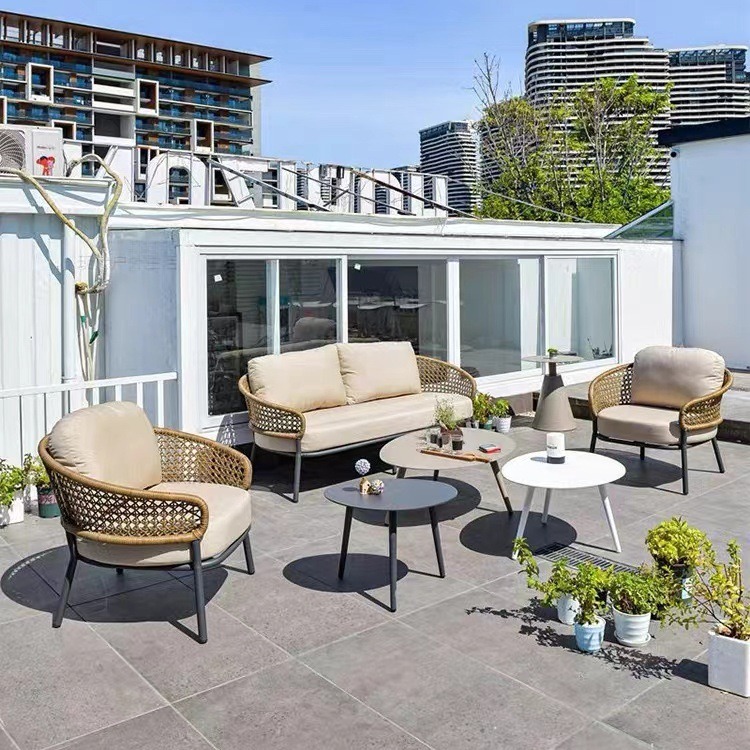 Sofá de caña nórdico patio jardín terraza sofá de caña café balcón sofá de sala de estar