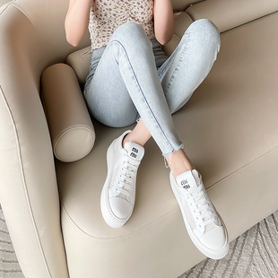 White Breathable Mesh White Shoes 2022 New Round-Toe Genuine Leather Casual Platform-Soled Biscuit Shoes Lace-Up Sneakers