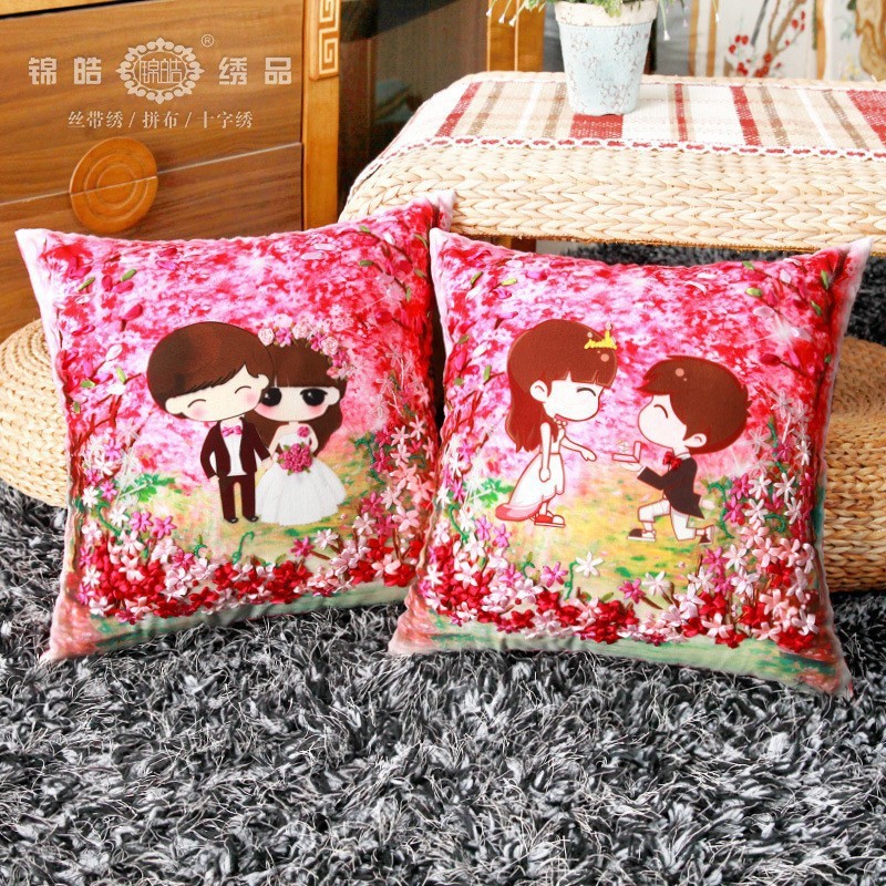 Fábrica al por mayor de color de impresión bordado de la cinta hecha a mano DIY paquete de material cojín funda de almohada flor frente mariposa volando doble platillo Flying dance