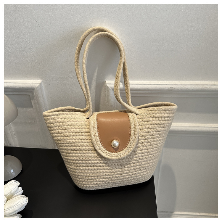Large Capacity Tote Bag Beach Bag 2023 Woven Bag Women's Western-style Woven Handbag Casual Vegetable Basket Bag Underarm Bag