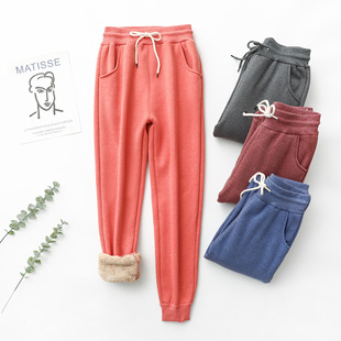 Autumn and Winter new fleece-lined thickened sports pants women's lambswool sweatpants casual harem pants plus size version loose cotton pants