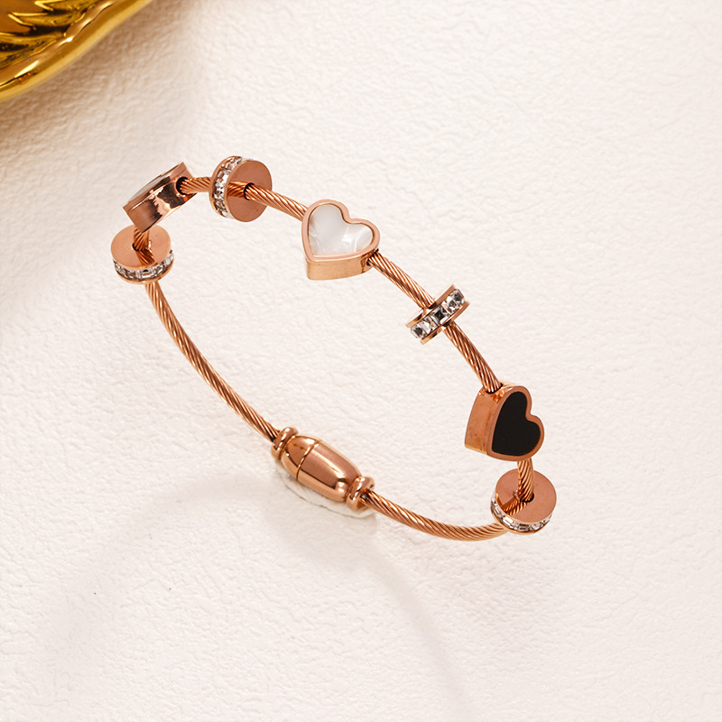 52 러브 스틸 와이어 팔찌 로즈 골드