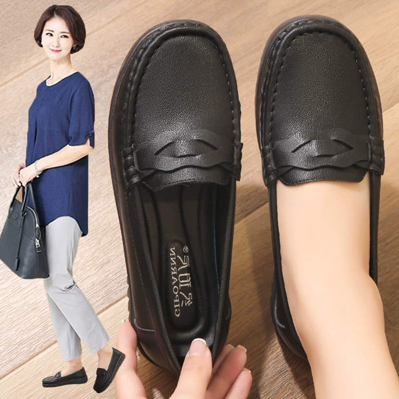 GIPOARNN Demi-Season Non-Slip Leather Loafers for Women, Soft Sole, Black, Sizes 35–41