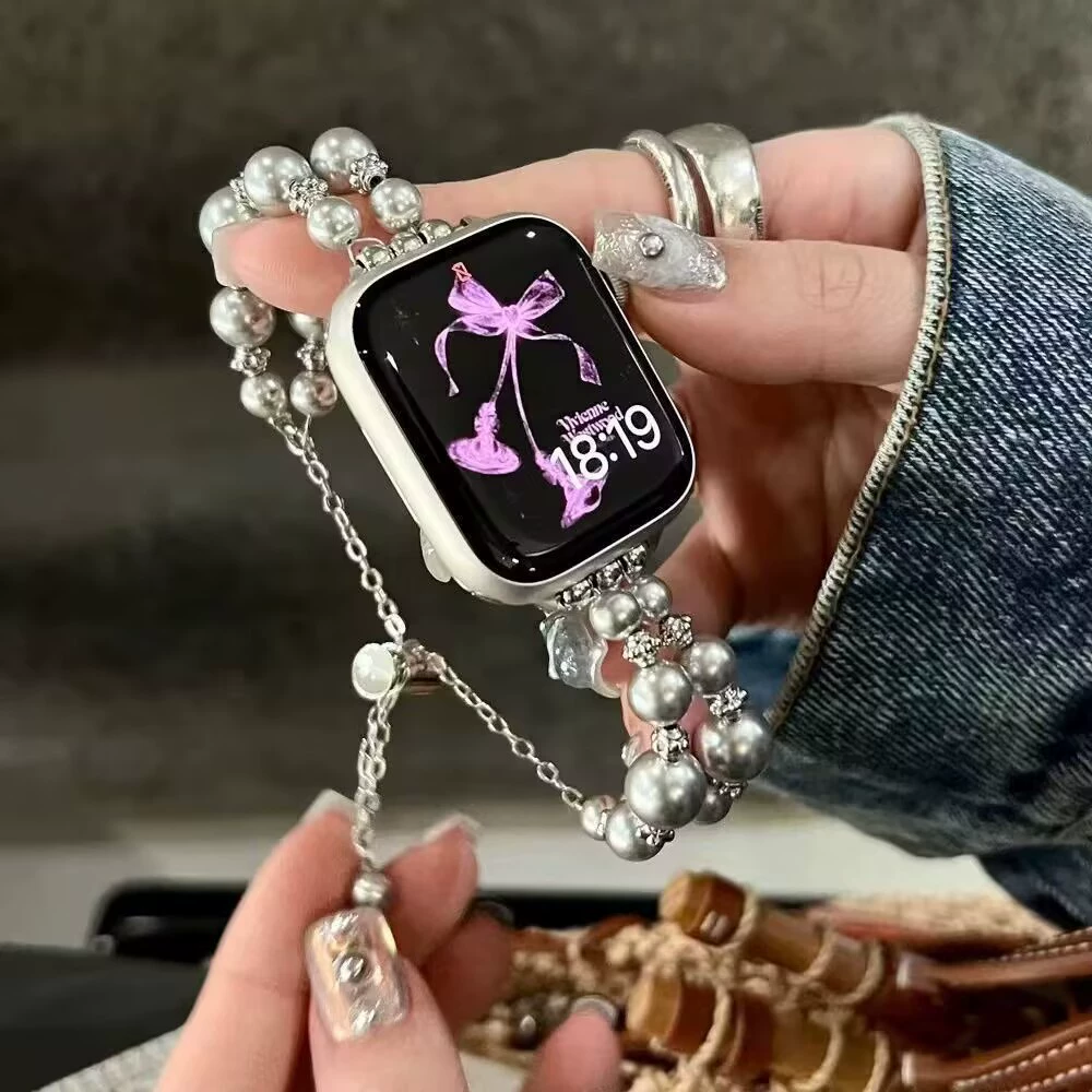 Новый 2025 год жемчужный браслет для часов Apple Watch, цепочка, подходит для Apple, Huawei, Xiaomi и модная