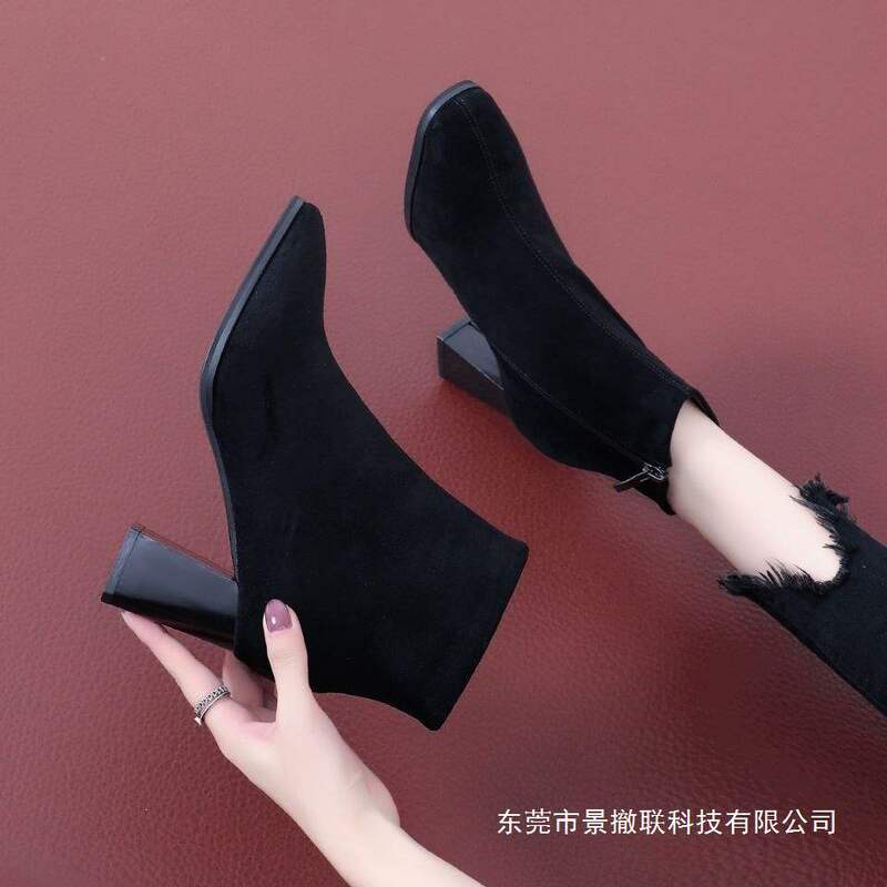 Chunky Heel Short Boots for Women 2026 New Spring Single Boots High Heel Suede Women's Square Toe Short Boots Comfortable Versatile Boots Chunky Heel Short Boots for Women 2026 New Spring Single Boots High Heel Suede Women's Square Toe Short Boots Comfortable Versatile Boots