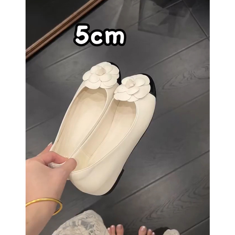 羊皮版~小香风气质单鞋女山茶花拼色法式配裙子浅口内增高晚晚鞋|undefined