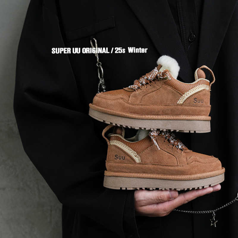 Winter Fleece-Lined Genuine Leather Kidsren's Snow Boots British Retro Style Girls' Cotton Shoes Warm Boys' Shoes Kidsren's Shoes