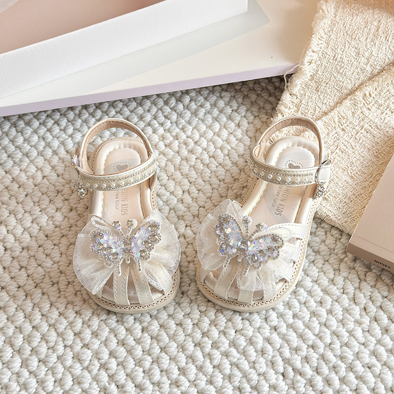 Niñas sandalias Baotou 2026 verano nuevo niño encaje mariposa princesa sandalias niños grandes zapatos de playa huecos image 7