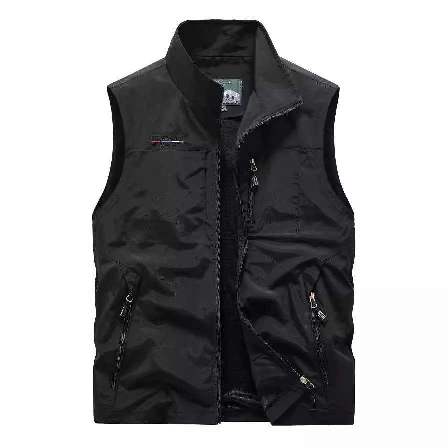 Chaleco de hombre primavera y otoño de bolsillo al aire libre de secado rápido de mediana edad herramientas deportivas de ocio chaleco de color sólido suelto chaqueta