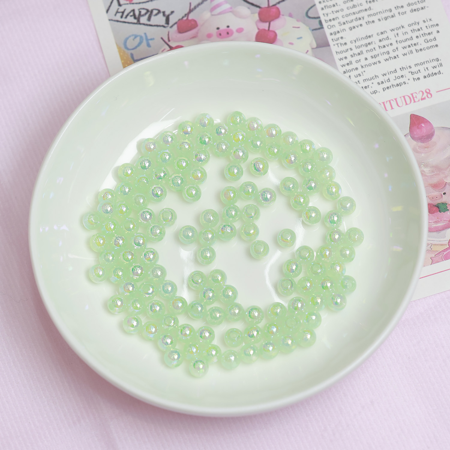 6mm果冻七彩圆珠仿珍珠彩虹雾化混色珠电镀高保色环保diy饰品配件