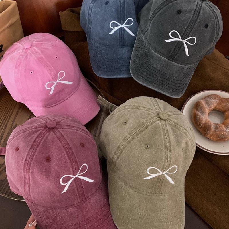 Lemon Deep Bowknot Embroidered Baseball For Women 2024 Spring New Washed Vintage American Style Wide Brim Face Covering_voghion.com