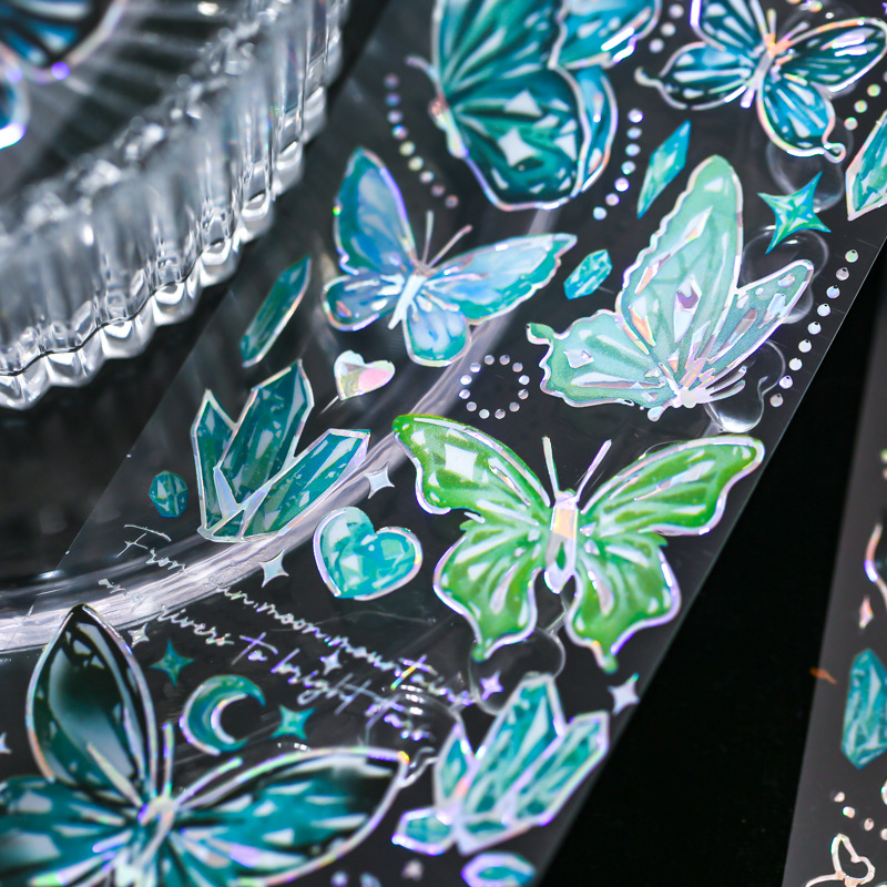 Mariposa traza y poesía PVC tridimensional caliente plata pegatinas ins estilo Luz Retro mariposa Goo tarjeta Diario material decorativo Collage