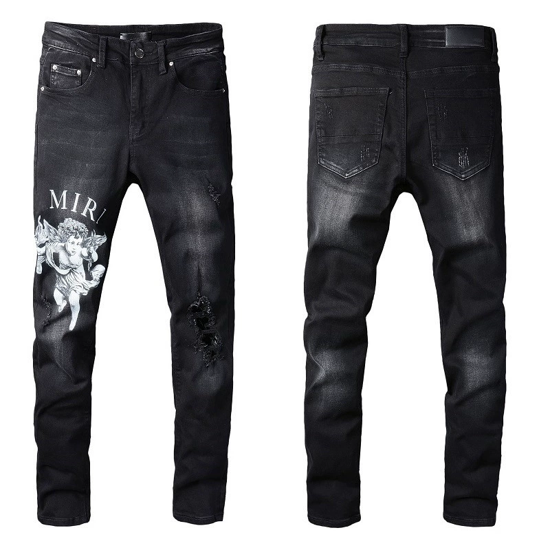 Trendamiri 817i street letter Angel pattern denim micro -bomb cotton black tight jeans on behalf of