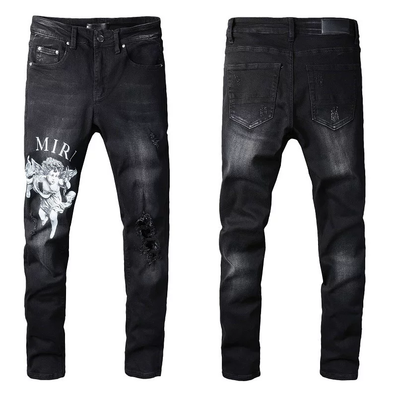 Trendamiri 817i street letter Angel pattern denim micro -bomb cotton black tight jeans on behalf of