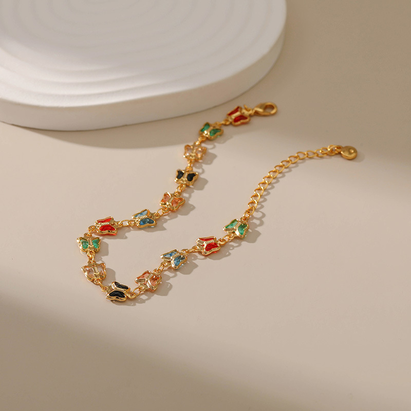Fashion Butterfly Copper Inlay Glass Bracelets 1 Piece