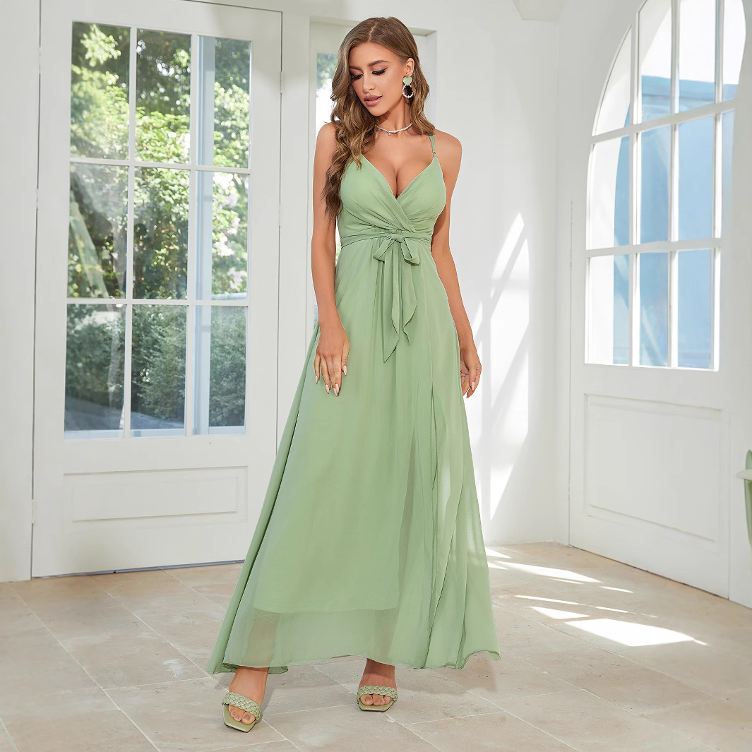 2026 Cross-Border Summer New Style Spaghetti Strap Long Dress, Sexy and Elegant Bridesmaid Dress, Evening Gown with a High-End Feel
