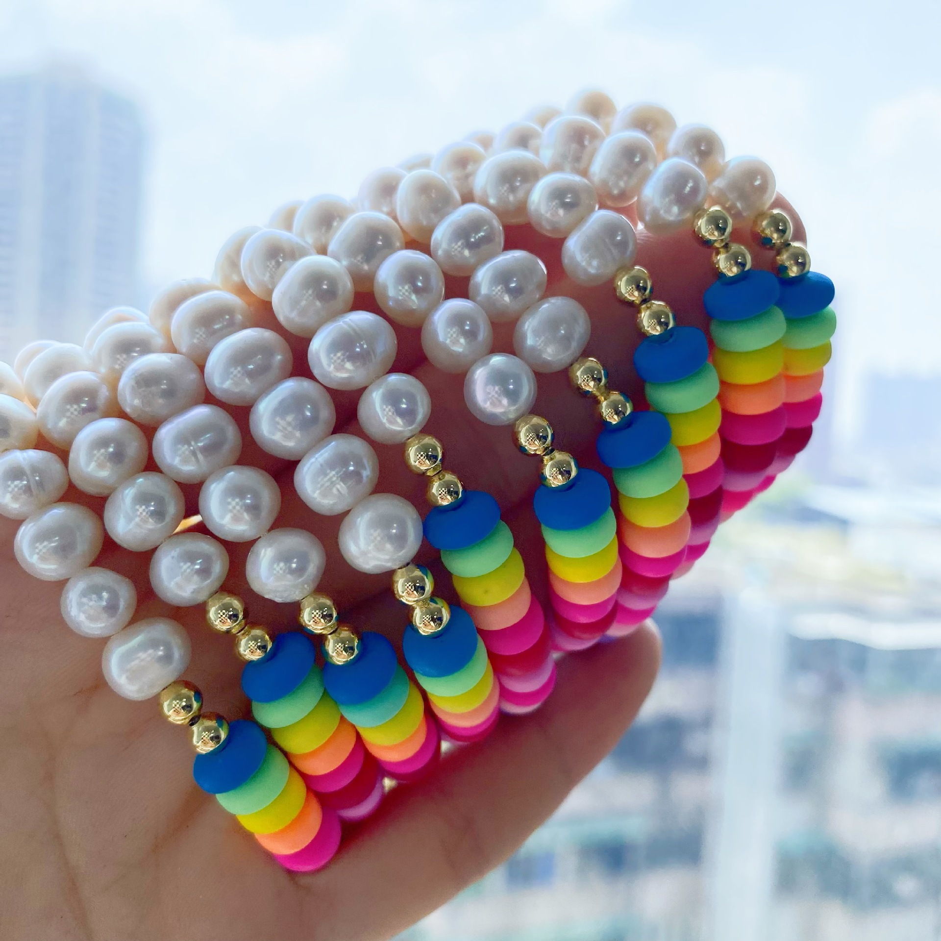 29g Weight 1 Piece Fashion Geometric Freshwater Pearl Soft Clay Handmade Bracelets