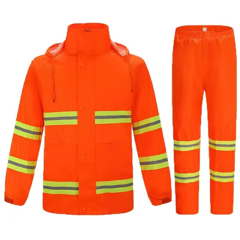Orange-red double-layer reflective suit (green reflective strips)