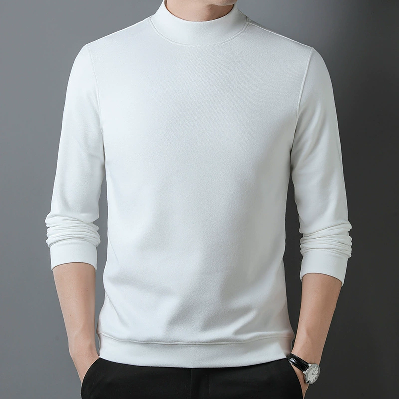 Осень 2023 г. Новая футболка с длинными рукавами и полувысоким воротником, однотонная двухсторонняя бархатная Молодежная мужская Базовая рубашка с круглым вырезом, мужская одежда