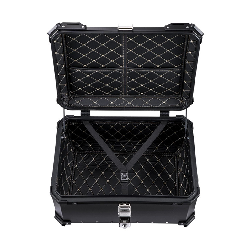 Gran capacidad en relieve de aleación de aluminio tronco caja de almacenamiento locomotora camping caja de almacenamiento 65L plata/negro