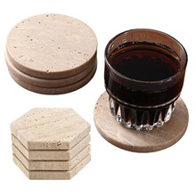 天然洞石圆杯垫咖啡垫跨境洞石杯垫专供黄洞石板展示杯垫玻璃杯垫