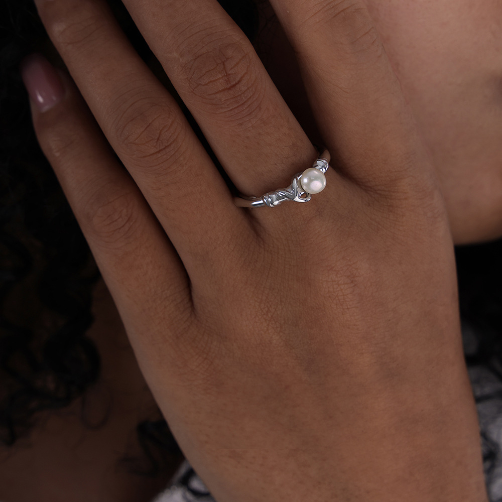 French Retro French-style Fashion Light Luxury Open Freshwater Pearl Ring, New Titanium Steel Gold Non-fading Vintage Jewelry For_voghion.com